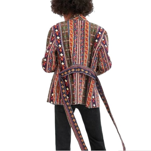 Zara Colourful Embroidered Jacket with Belt Size Small / Medium Boho - Picture 2 of 12
